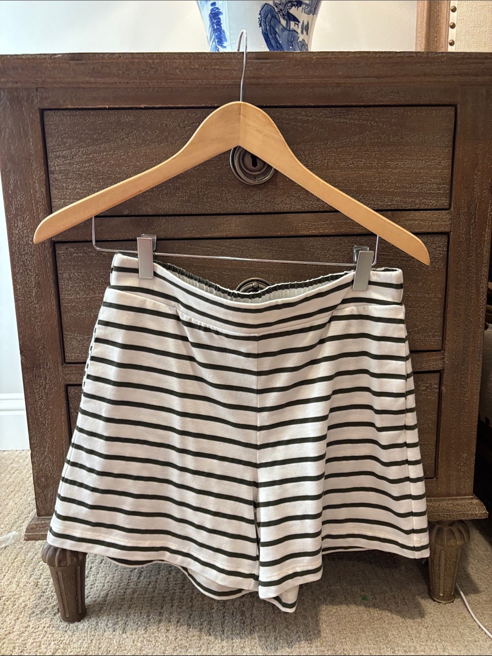 Tuckernuck cream and olive green Striped  Shorts